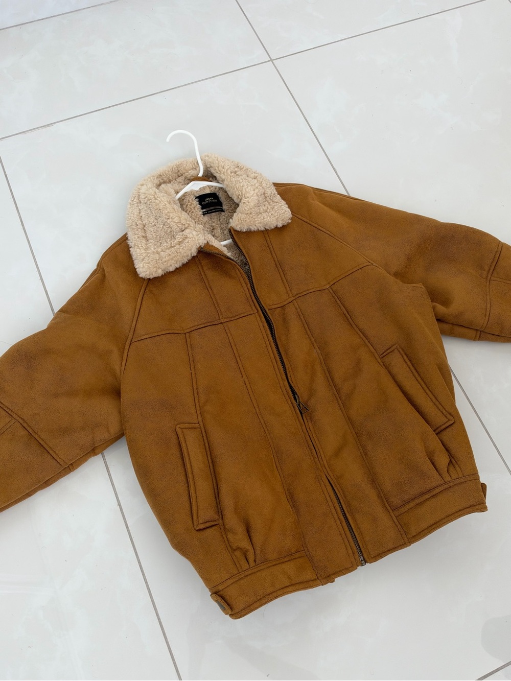 Urban Outfitters | Tan Bomber Jacket with Cream Sherpa Interior